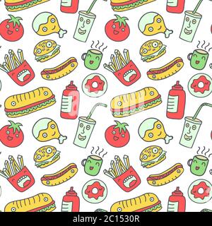 Fast food seamless background. Stock Vector
