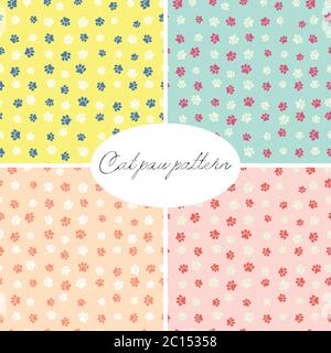 Cat paw pattern in four pastel colors Stock Vector
