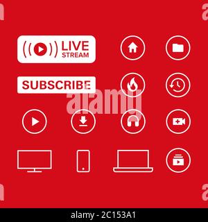 collection of basic vector icon  illustrations for video web pages. Suitable for elements of a multimedia video channel. Video channel icon element. Stock Vector