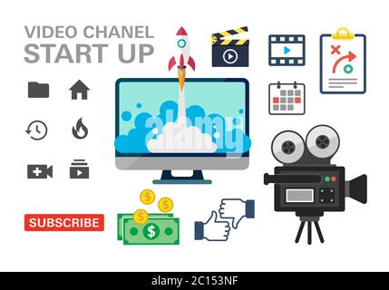 A collection of icons from video channel promotions. Suitable for design elements of viral channel start up advertising, content creators, videography Stock Vector