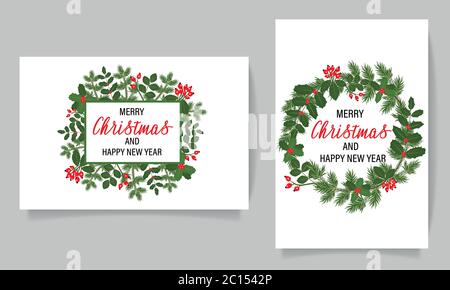 Two christmas cards with christmas symbol plants Stock Vector