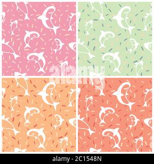 Four shark seamless pattern on pastel color background. Four seamless shark pattern on pastel color background. Perfect for print or web. Stock Vector