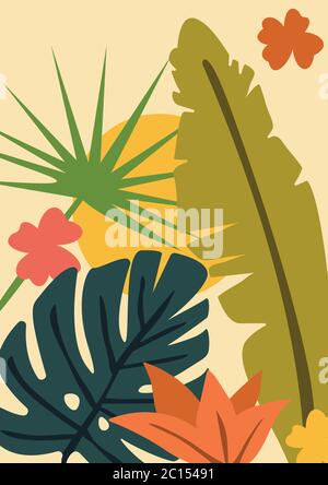 Abstract jungle art with leaf and flower elements. Perfect for printing on T-shirts or posters. Stock Vector