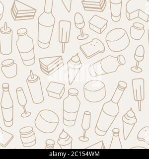 Vintage food thin line icon seamless pattern. Stock Vector