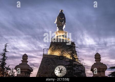 Sculpture of Mary, Mother of Jesus in Our Lady of Lebanon Marian shrine and a pilgrimage site in Harissa town in Lebanon Stock Photo