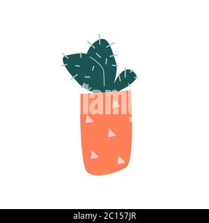Funny cartoon flat vector cacti in pot Stock Vector