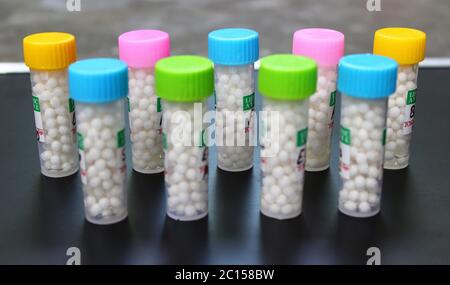 Close up of Homeopathic medicines Stock Photo