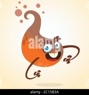 Spooky flying monster. Vector cartoon Halloween illustration of orange ghost Stock Vector