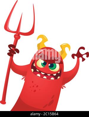Devil laughing and holding a trident. Vector illustration with simple gradients. Stock Vector