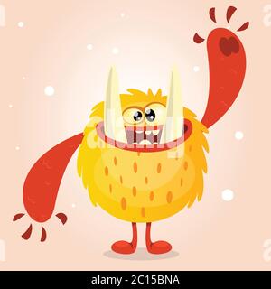 Happy orange monster. Vector Halloween  monster character smiling and waving. Vector isolated on light background Stock Vector