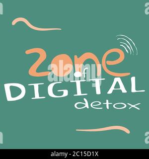 Zone of Digital Detox. Vector illustration. Vector illustration. Lettering. Pointer on a turquoise menthol background. Stock Vector