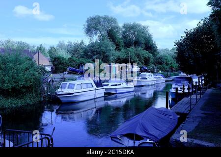 river stour in fordwich village with a display of boats east kent uk june 2020 Stock Photo