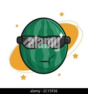 Watermelon using sunglasses logo design vector template. Summer concept Stock Vector