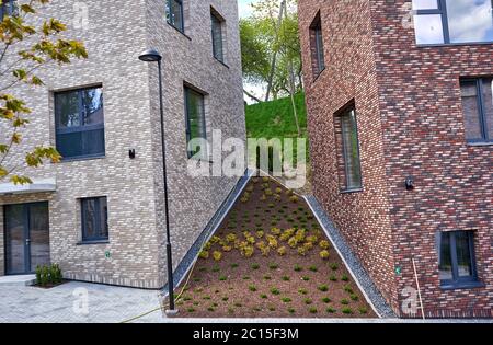 New apartment building with old brick look walls Stock Photo
