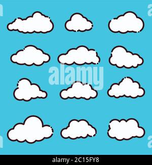 clouds icon set, drawing style , vector illustration Stock Vector