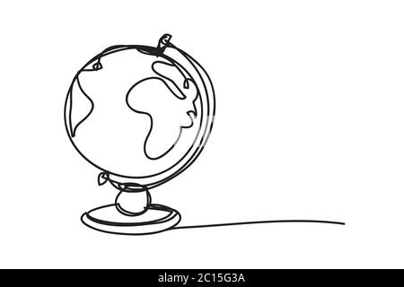 Globe, world map, line drawing style,vector design. Stock Vector