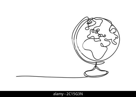 Globe, world map, line drawing style,vector design. Stock Vector