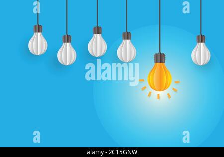 Light bulb, Brainstorm creative idea, paper art style Stock Vector