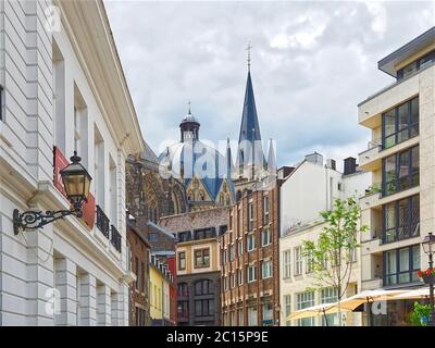 City market place of Aachen in Germany Stock Photo