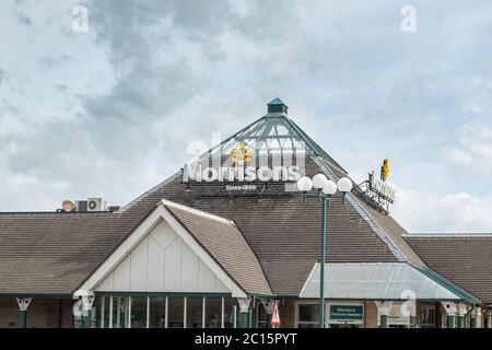 Stevenston, Scotland, UK - March 08, 2020: Morrisons Brand Supermarket during covid-19 lockdown at a very quiet time of the day and a relatively quiet Stock Photo