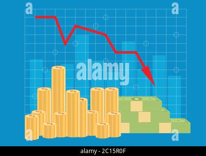 Business finance crisis,  graph down, red Indication arrows, vector design Stock Vector