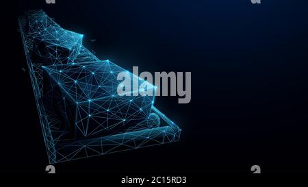 Packing the Courier in the Belt Production Line. Low poly wireframe. Vector Illustration Stock Vector