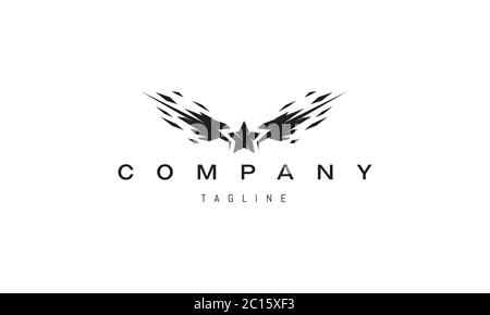 Vector logo on which an abstract image of sharp wings and stars between them. Stock Vector
