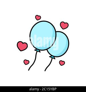 Balloons with hearts icon flat. Love stories symbol. Valentines day concept. Vector on isolated white background. Eps 10 vector. Stock Vector