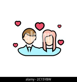Couple of lovers icon flat. Love stories symbol. Valentines day concept. Vector on isolated white background. Eps 10 vector. Stock Vector
