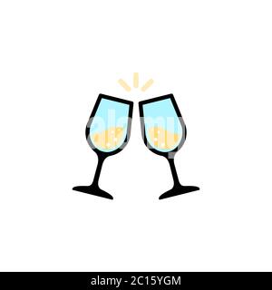 Glass cups cheers. Champagne icon flat. Vector on isolated white background. Eps 10 Stock Vector