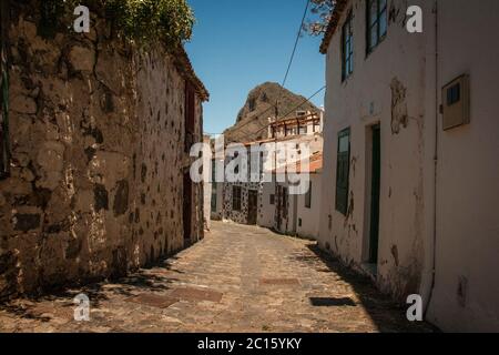 A cobblestone street of the village Taganana, in the north of Tenerife Stock Photo