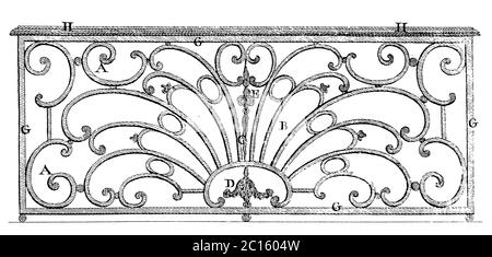 18th century illustration of a sketch of ornamental ironwork. Published in 'A Diderot Pictorial Encyclopedia of Trades and Industry. Manufacturing and Stock Photo