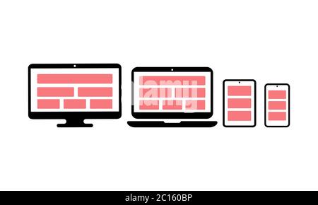 Device icon set. Laptop, tablet computer, monitor and mobile phone template. Modern electronic gadget isolated on white background. EPS 10 vector Stock Vector