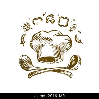 Hand-drawn logo cooking. Vintage vector illustration. Menu design for restaurant and cafe Stock Vector