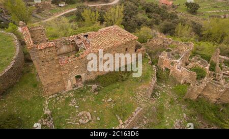 Ruins of the church of Santa Ana in La Escurquilla abandoned town in la Rioja province, Spain. Stock Photo