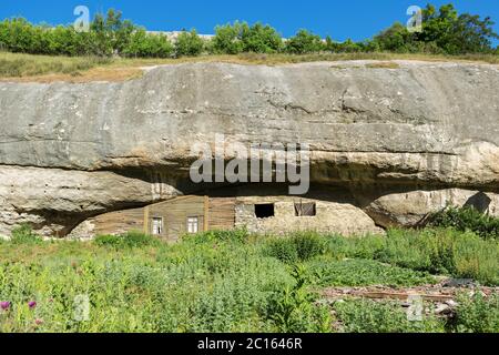 Scenery for the film's shooting Diamonds of Stalin at Cave City in Cherkez-Kermen Valley, Crimea Stock Photo