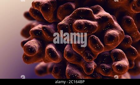 Cell infected with virus particles causing cell death- 3d illustration Stock Photo