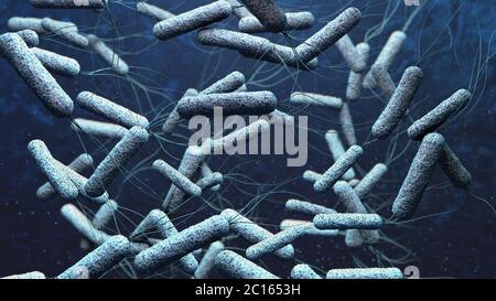 3d illustration of cholera pathogens in dark blue water Stock Photo
