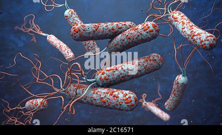 3d illustration of cholera pathogens in dark polluted water Stock Photo