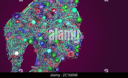 Silhouette of a human with skin flora,microorganisms which naturally colonize the human skin - 3d illustration Stock Photo