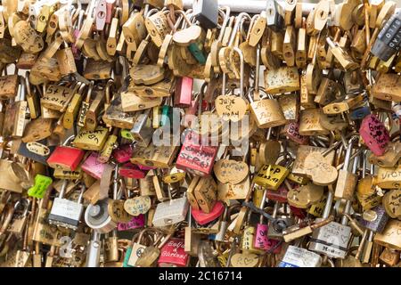 Love lock on a bridge in Paris. Stock Photo