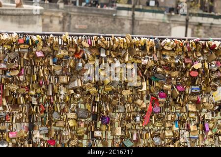 Love lock on a bridge in Paris. Stock Photo