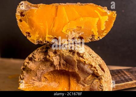 Cheese gourmet Mimolette. Healthy food background. Healthy fresh nutrition.  Stock Photo