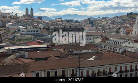 Panoramic view of the historic center of Quito with the modern area of the city in the background on a cloudy afternoon Stock Photo