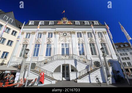 The Altes Rathaus (old town hall) as seen from the central market square. Bonn, Germany. It was built in Rococo-style in 1737 - 1738. Stock Photo