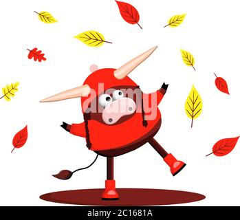 2021 year. Year of the bull. Animal buffalo, cow. Funny bull isolated on a white background. Vector illustration. Stock Vector