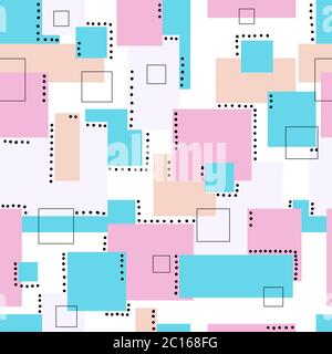 Bright summer seamless pattern. Geometric pattern. Blue and pink rectangles. Modern design textile and fabric Stock Vector
