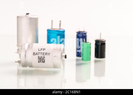 Lithium iron phosphate battery  LiFePO   or LFP battery  lithium ferrophosphate , is a  lithium-ion battery using LiFePO  as the cathode, and graphiti Stock Photo