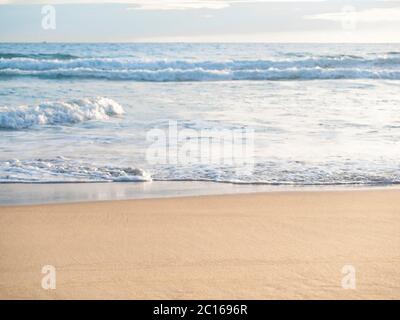 close up sand with wave of sea beach Stock Photo