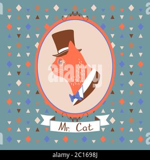 Vintage cat portrait in topper Stock Vector